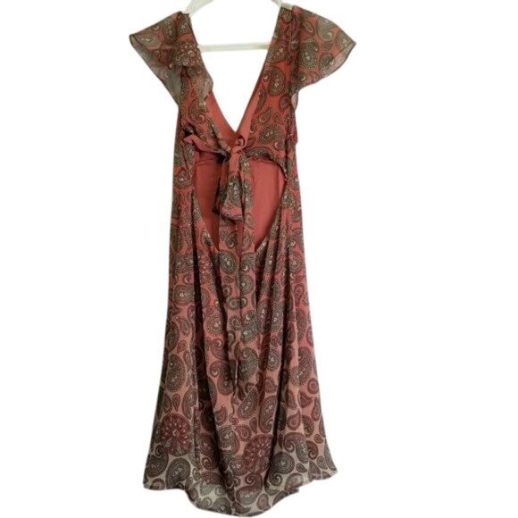 Rockford RFD Boho Paisley Print Flutter Sleeve Maxi Dress Open Back Tie Detail M - Picture 2 of 8
